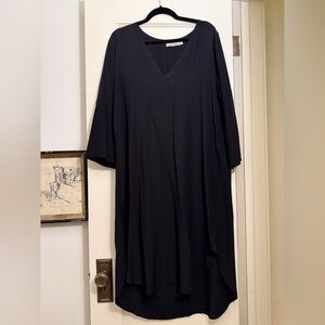 Winsome Goods Silk Black V-Neck Kaftan Style Dress Medium